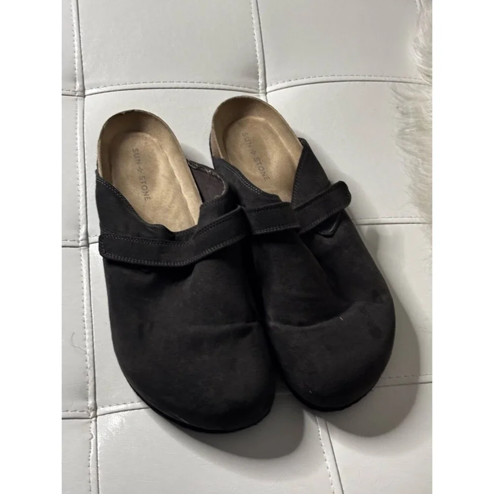 Men's Gray Suede Slip-On Mule with Adjustable Strap
